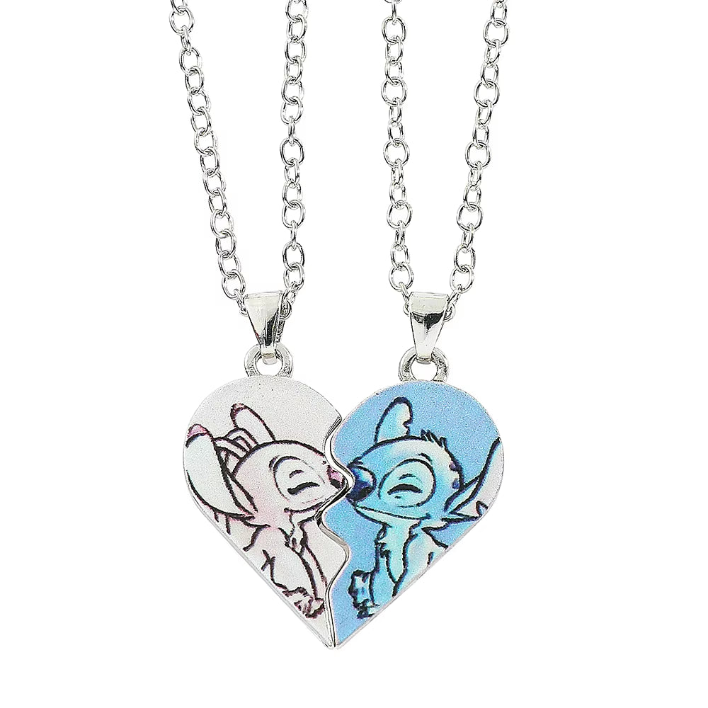 Disney-Stitch Heart Necklace for Couple, Gold and Silver Color, Angel and Stitch, Cute Style , Jewelry Pendant, Gift for Girl, 1